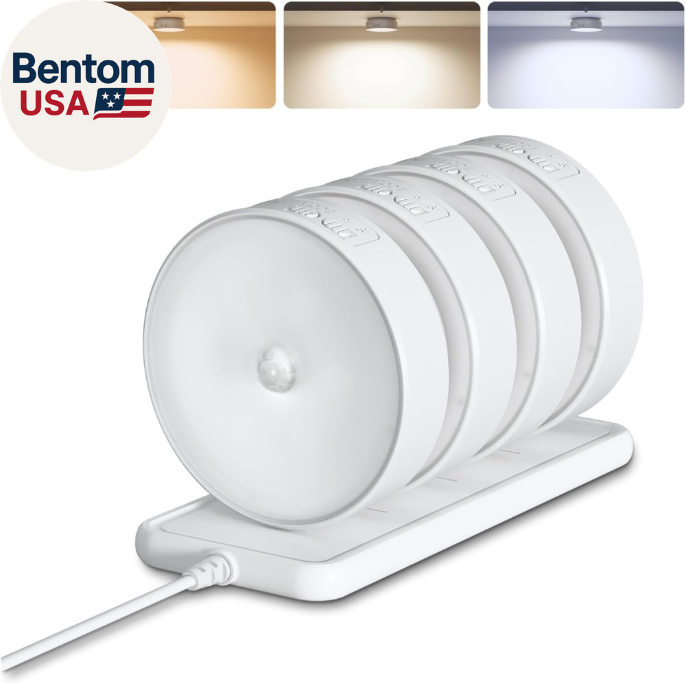 4 Pack Motion Sensor Closet Lights with Charging Station, 1200Mah Rechargeable L