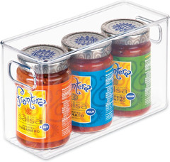 Slim Clear Plastic Storage Bin, Tall Narrow Organizer for Kitchen, Fridge, Freez