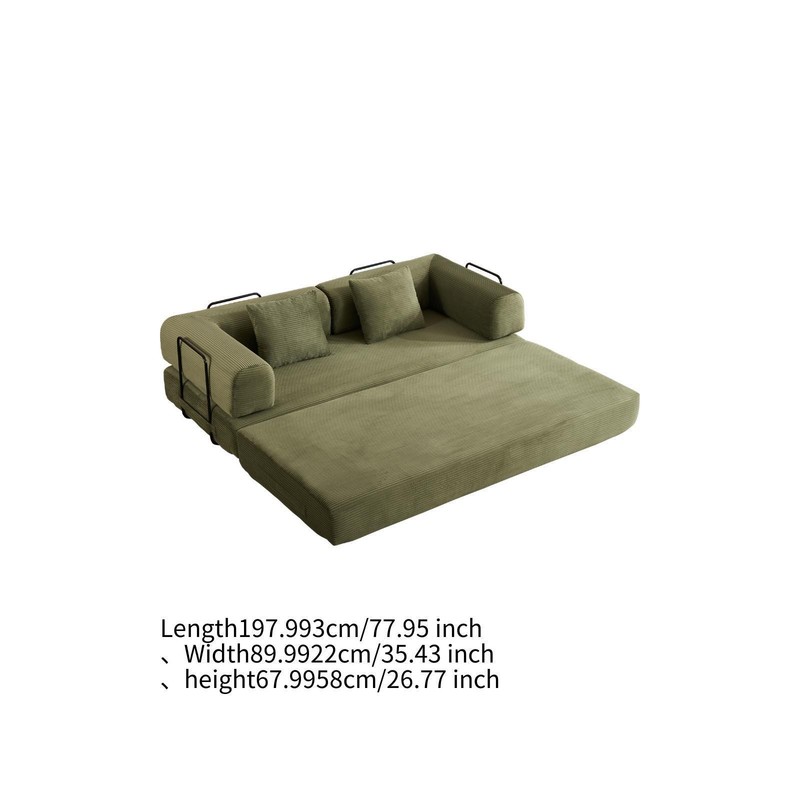 High-Density Sponge Sofa Bed with Foldable Corduroy Mattress in Green - Lounge gallery