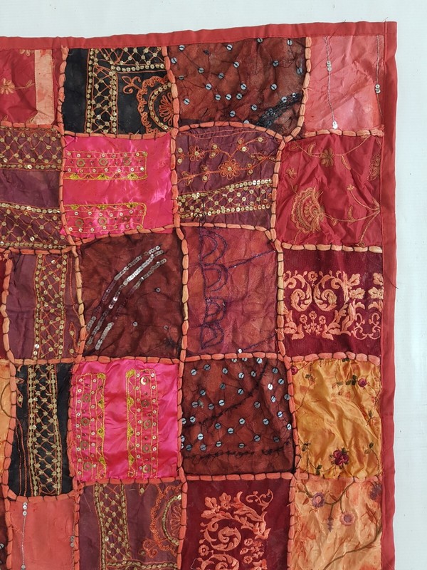 Vintage Traditional Indian Patchwork Embroidered Wall Tapestry 138x95cm gallery