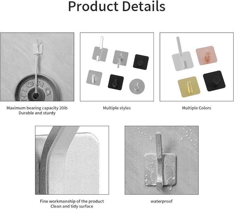 Multipurpose Heavy Duty Adhesive Hooks - 30LB Capacity, Waterproof for All Rooms gallery