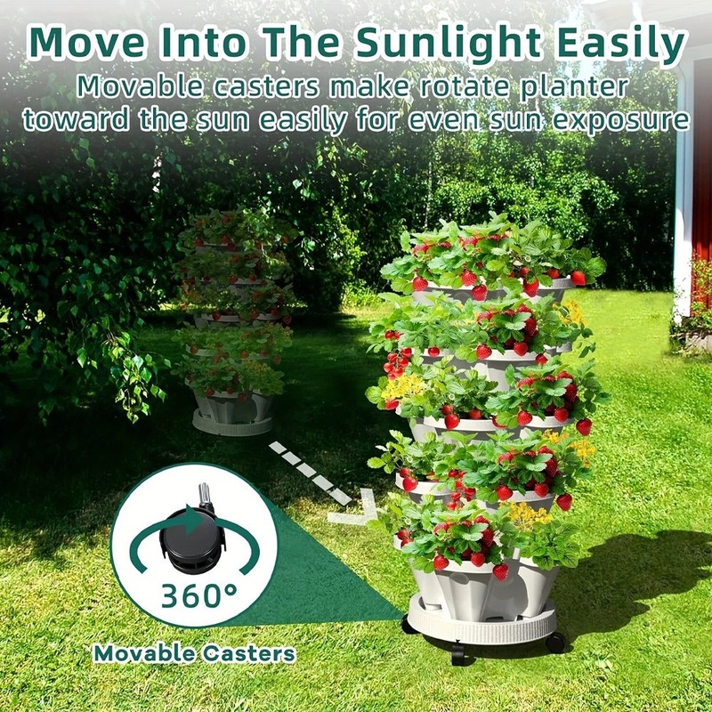 5-Tier Stackable Planters Vertical Planter Garden Flower Pot w/ 360° 5 Wheels US gallery