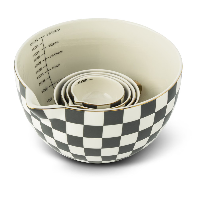Thyme & Table Black Checkered 5-Pc Ceramic Mixing Batter Bowl Measuring Set New gallery