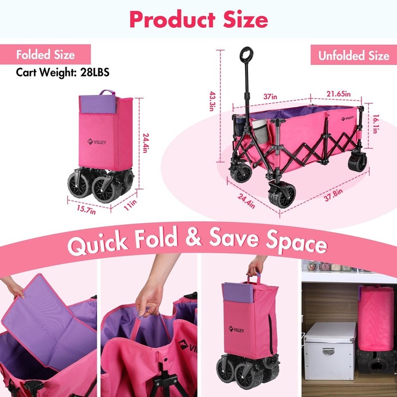 VILLEY Extended Collapsible Foldable Wagon with 330LBS Weight Capacit Drink gallery