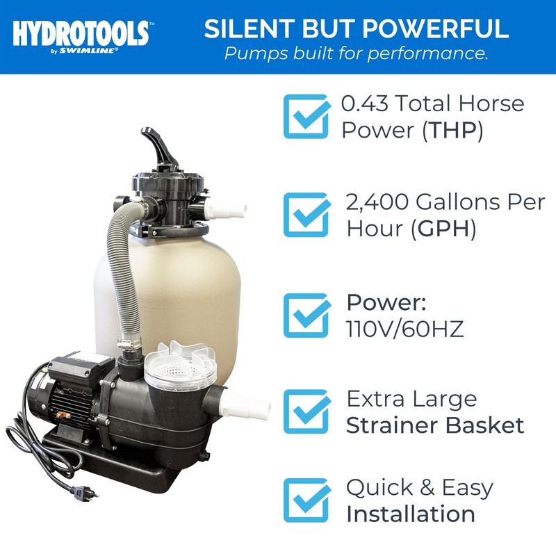 HYDROTOOLS by Swimline 14" Sand Filter Combo w/ Stand, 2400 GPH, 60lb Capacity gallery
