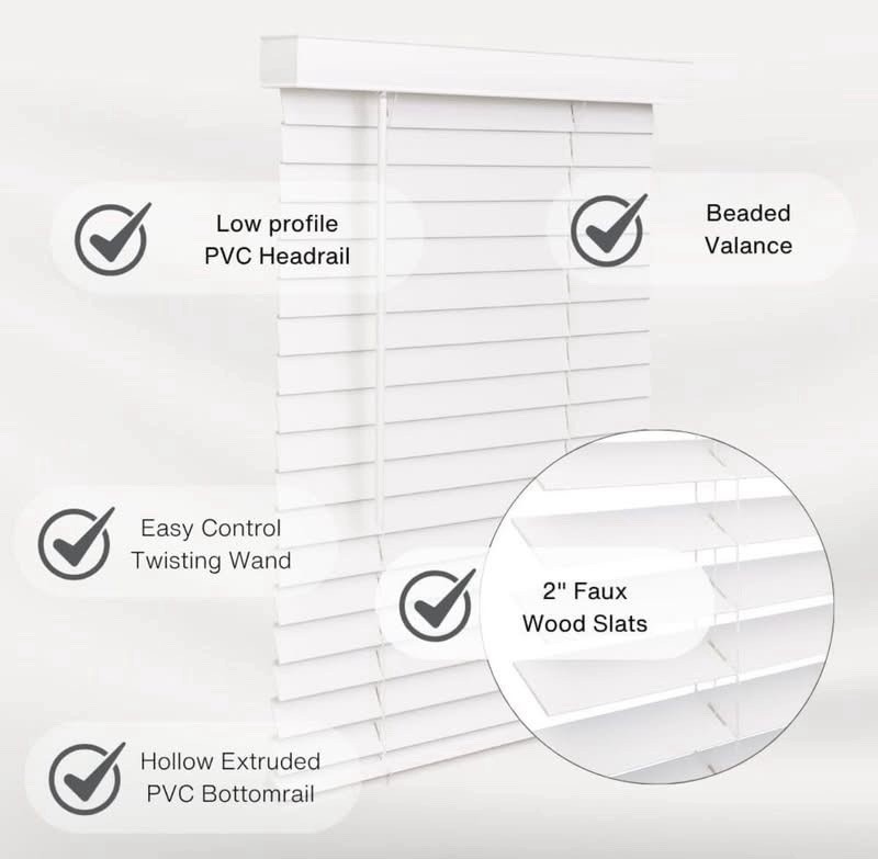 LOTUS & WINDOWARE 2 Inch White Cordless Faux Wood Blinds, 11" Wide x 84" Long gallery