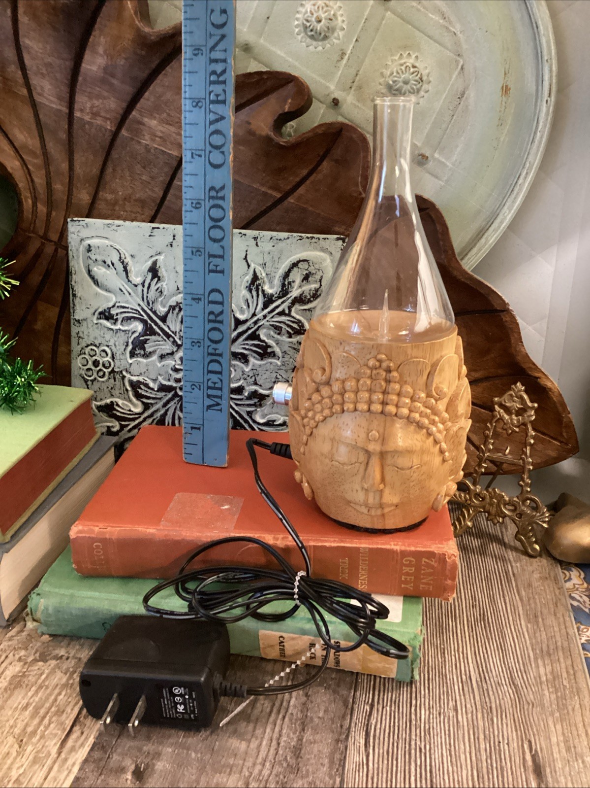 Hand Carved In Bali Buddha Head Diffuser Missing Top Part Turns On Colorful gallery