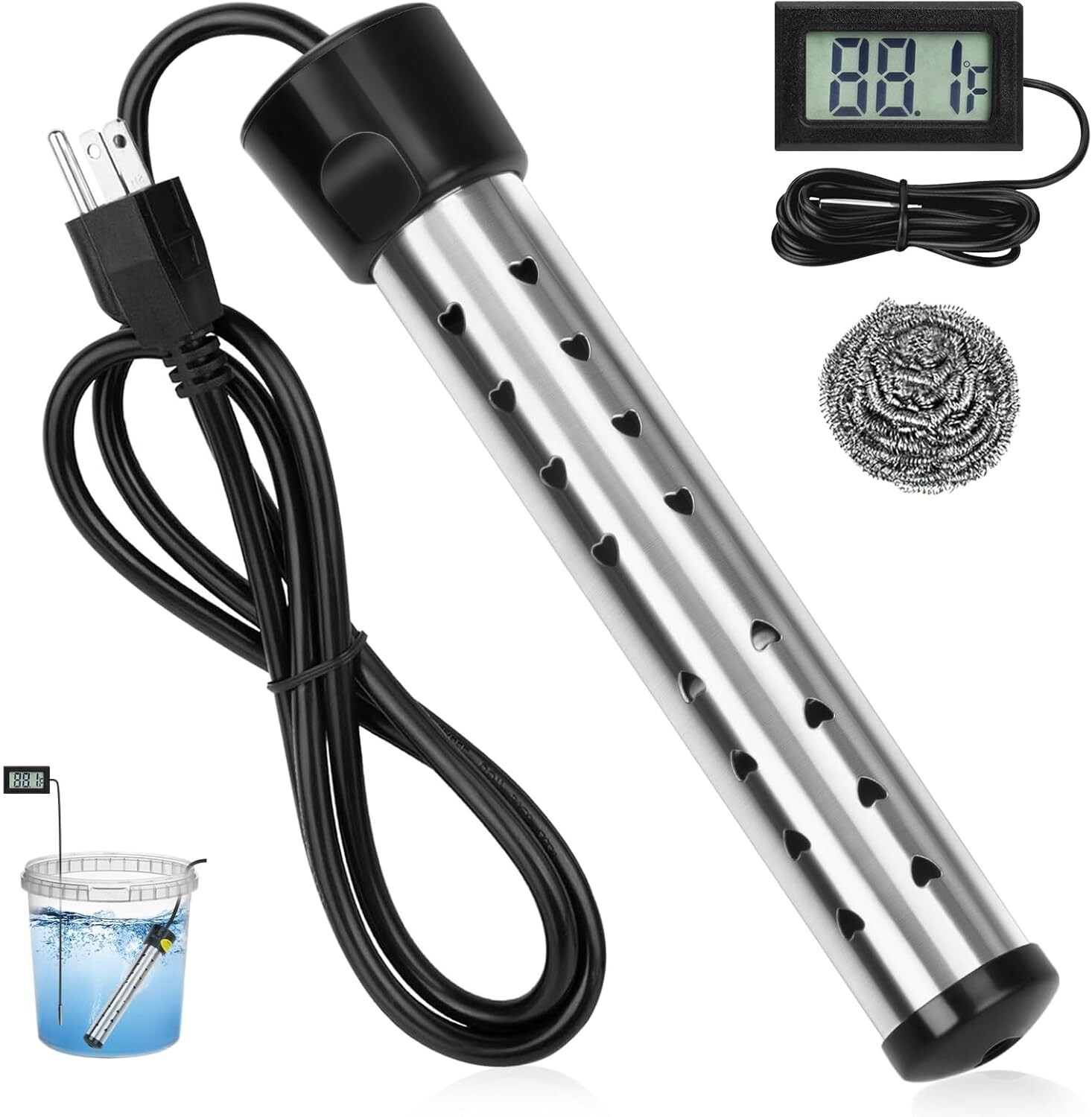 Immersion Water Heater, 2000W Portable Bucket Heater with 304 Stainless Steel... gallery