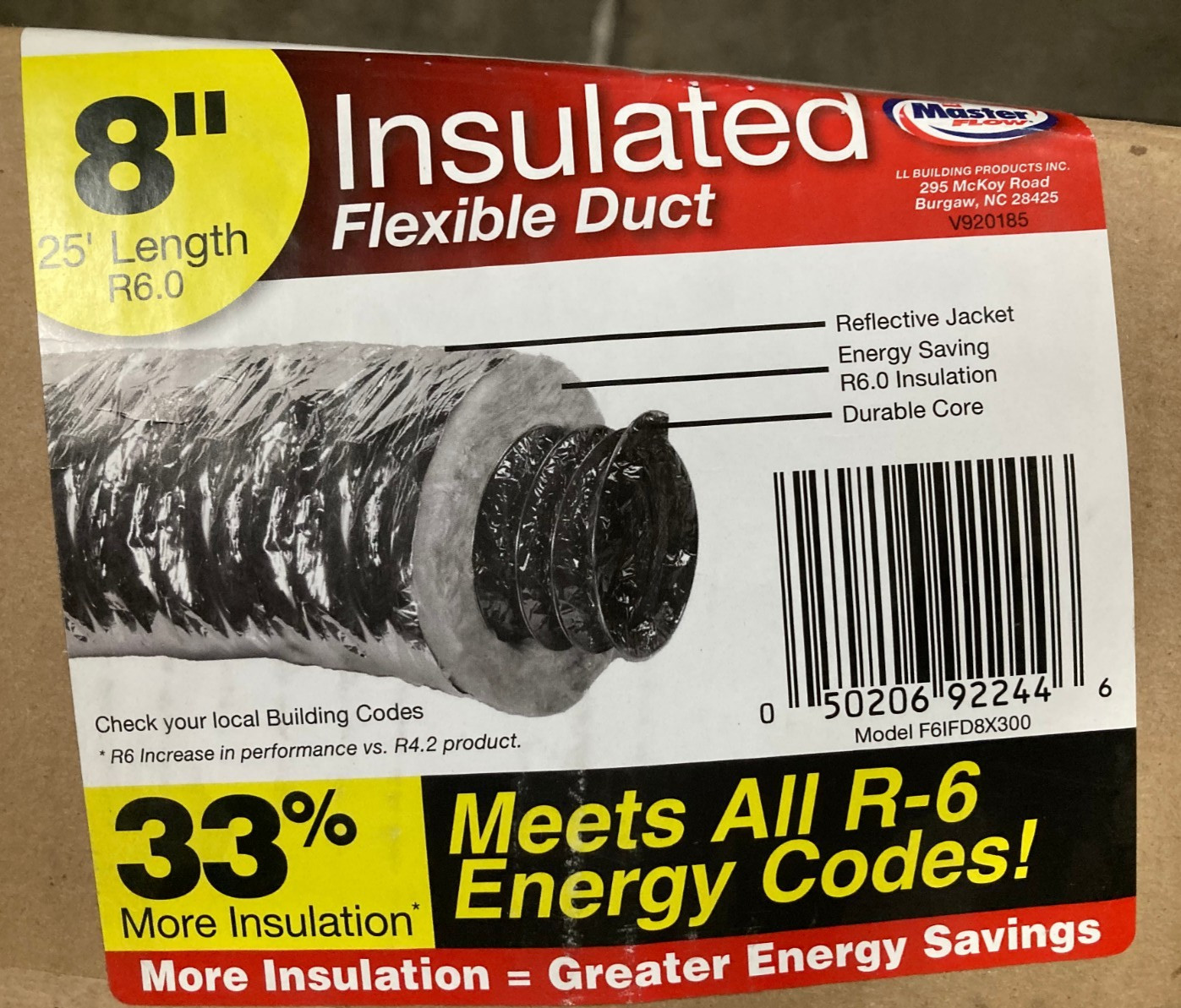 Master Flow 8 in x 25 Ft Flexible Duct R6 Heavy Duty Insulated Reflective Jacket gallery