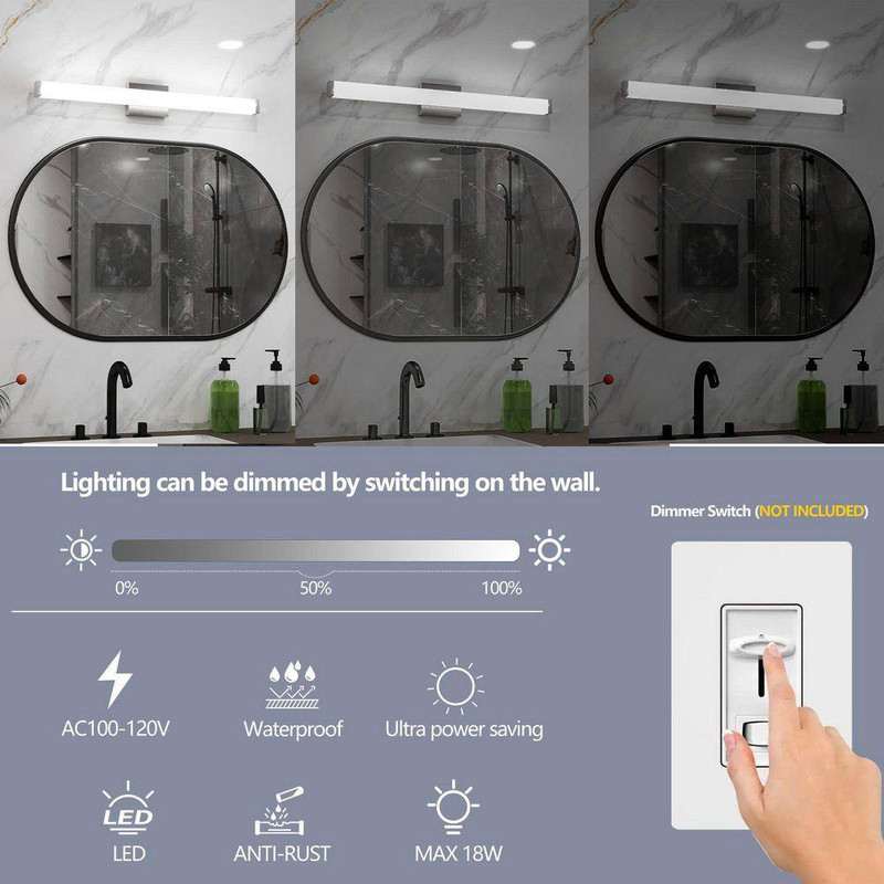 32. 7In. 1-Light Chrome LED Bathroom Vanity Light Strip with Dimmable 6000K Ligh gallery