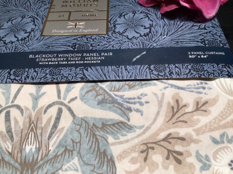 William Morris 2pc BLACKOUT Strawberry Thief Hessian Window Curtains 50x84 Heavy gallery