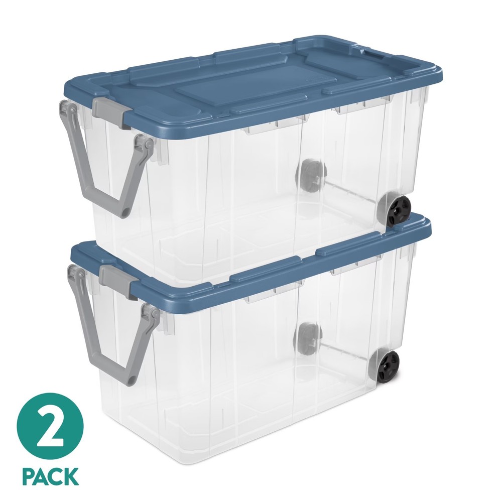 Extra-Large Wheeled Rugged Storage Bin, 160 Quart Durable, Blue, 2 Pack