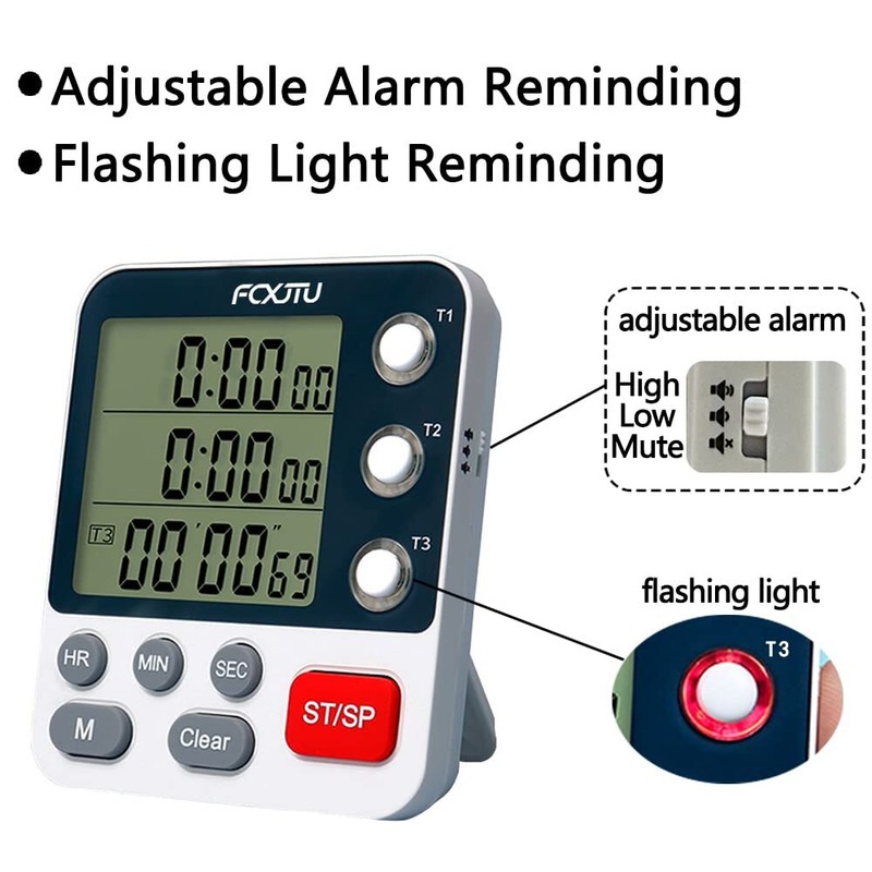 Digital Dual Kitchen Timer 3 Channels with Loud Alarm and Flashing Light gallery