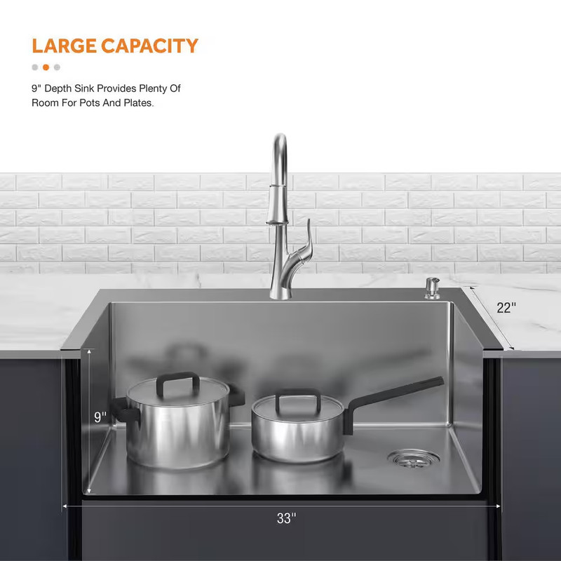 Dolancourt Tight Radius 33 In. Drop-In Single Bowl 18 Gauge Stainless Steel Kitc gallery