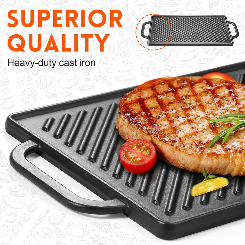 Cast Iron Reversible Grill Griddle，Double Sided Grill Pan Perfect for Gas Grills gallery