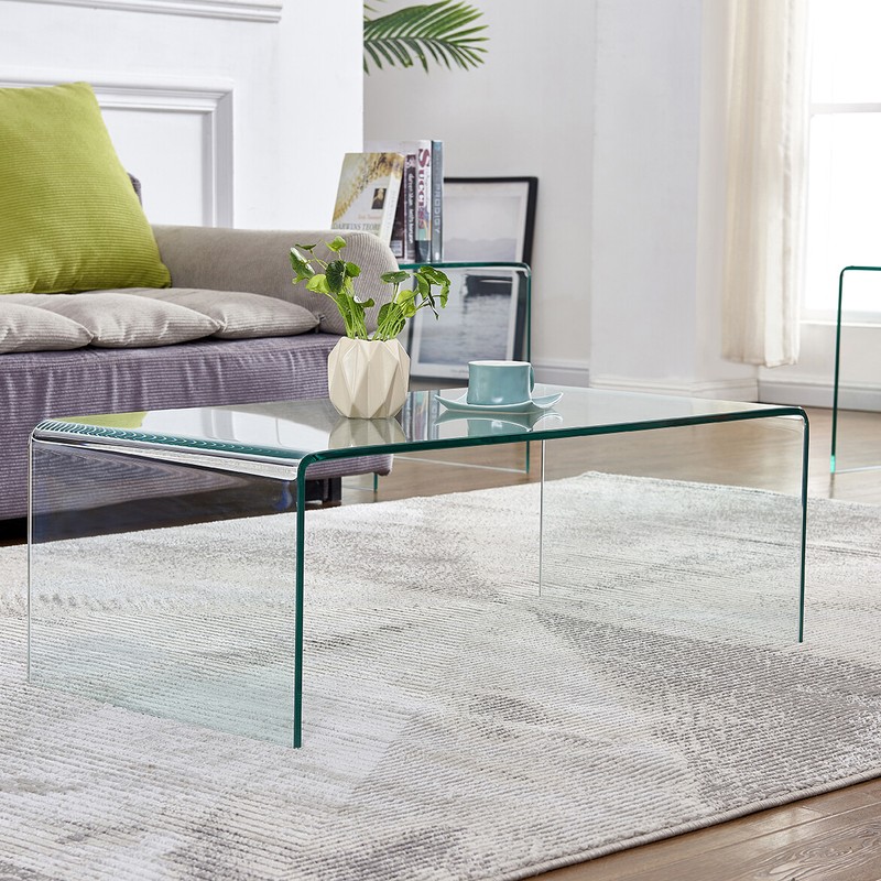 Modern Rectangular Waterfall Design Tempered Glass Coffee Table gallery