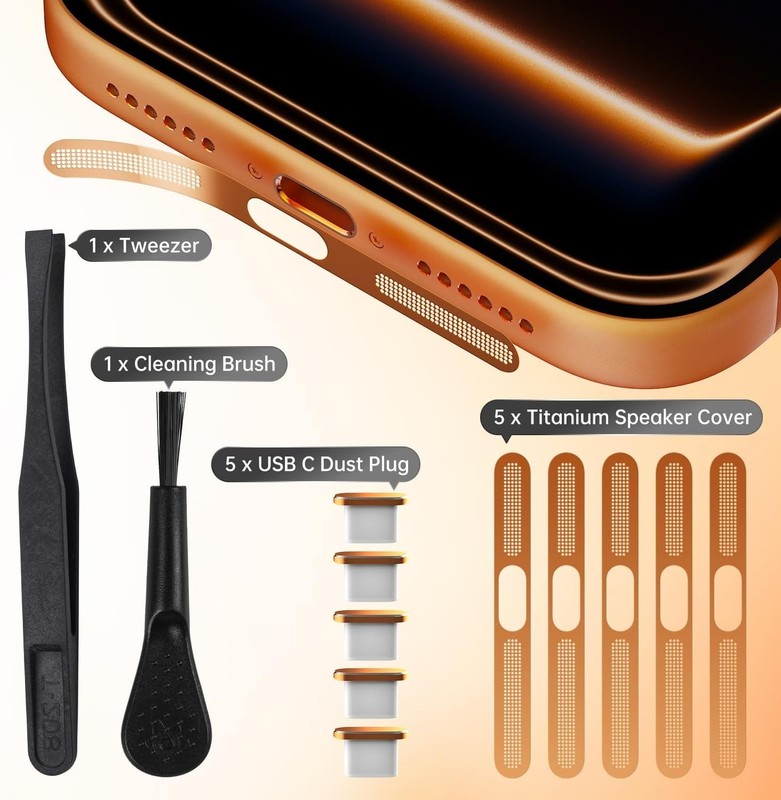 iPhone 17 Pro Max Speaker Protector Cover Accessories - 5PCS USB C Dust Plug & E gallery