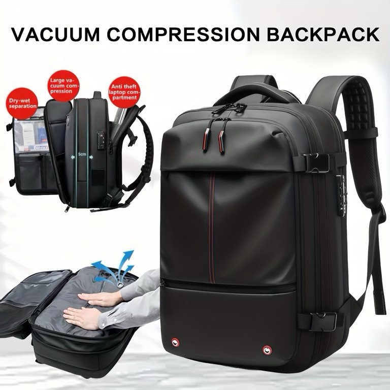 TRAVEL SENTRY Backpack Black Compression Expandable Laptop Weekender Hiking TSA! 4