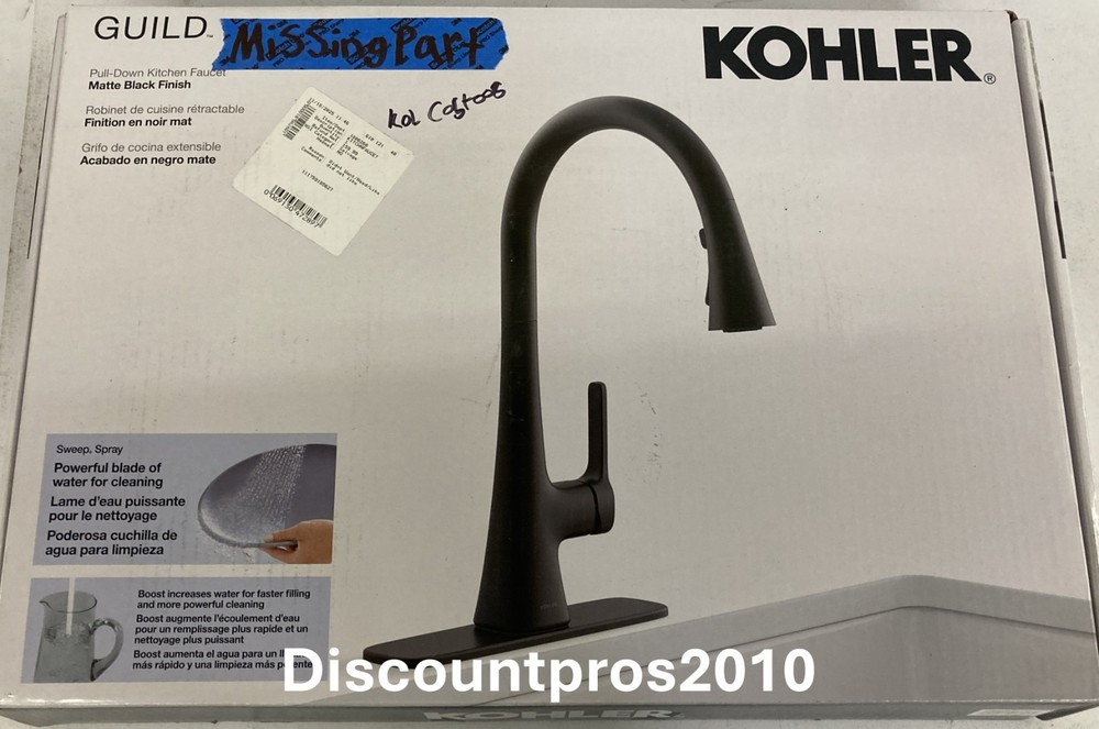 KOHLER Guild Pull-Down Kitchen Sink Faucet – Black K-R33912-BL - Missing Parts