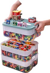3 tiers Stackable Storage Organizer for Lego Kids Toy Box Building Blocks W Lids