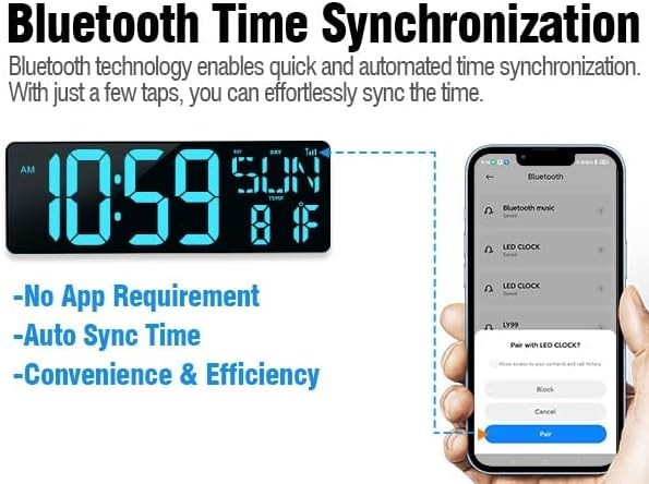 TXL 17.2 Large Digital Wall Clock Bluetooth Sync Time LED Wall Clock with Date gallery