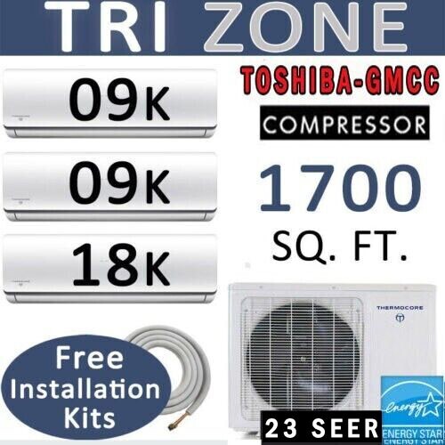 3 TON Tri Zone Ductless Mini Split Air Conditioner, Heater: 9000 x 2 + 18000 BTU gallery