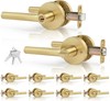 Brushed Gold Door Handles with Locks - 10 Pack, Keyed Alike for Home gallery
