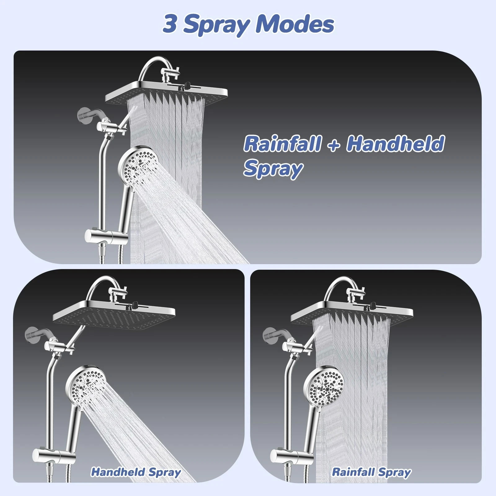 Hibbent 13 inch High Pressure Rainfall Shower Head Combo with 10 Mode Handheld gallery
