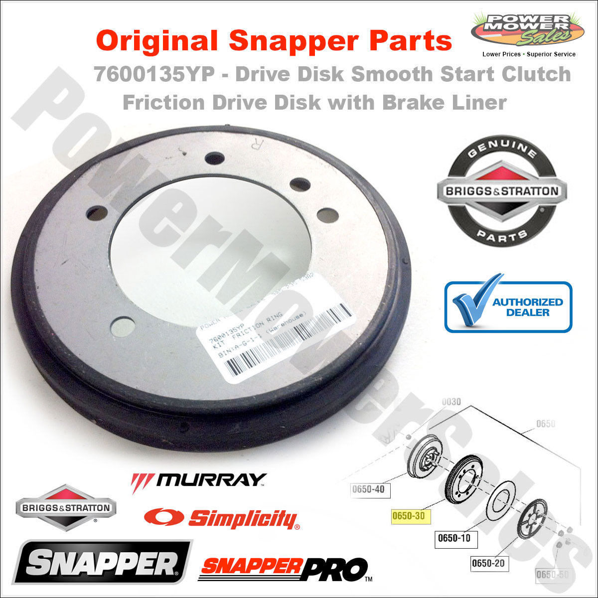 OEM Snapper Smooth Start Clutch Drive Disc- 77053103YP, 7600135YP gallery