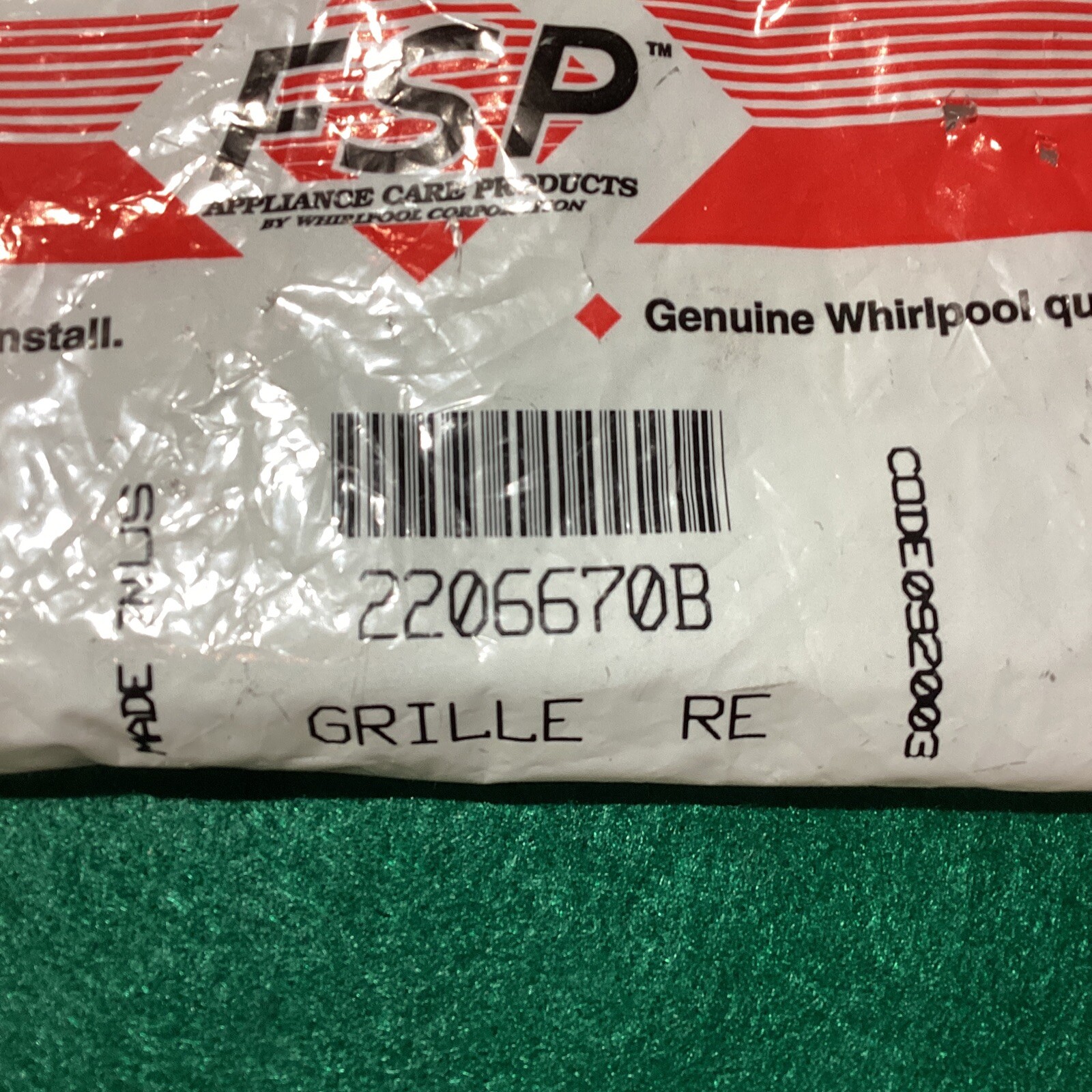 Genuine Whirlpool Refrigerator / Overflow Grille Part # 2206670B gallery