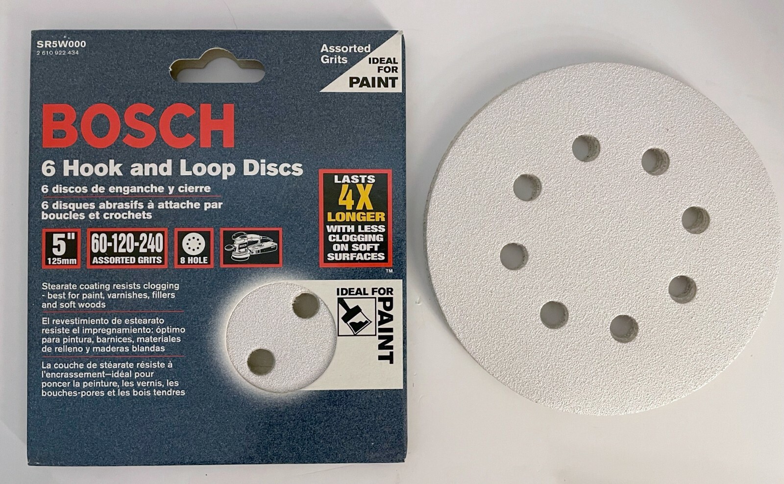 30 BOSCH 5" 8 HOLE HOOK & LOOP SANDING DISCS ASSORTED GRIT 5 PKS OF 6 SR5W000 gallery