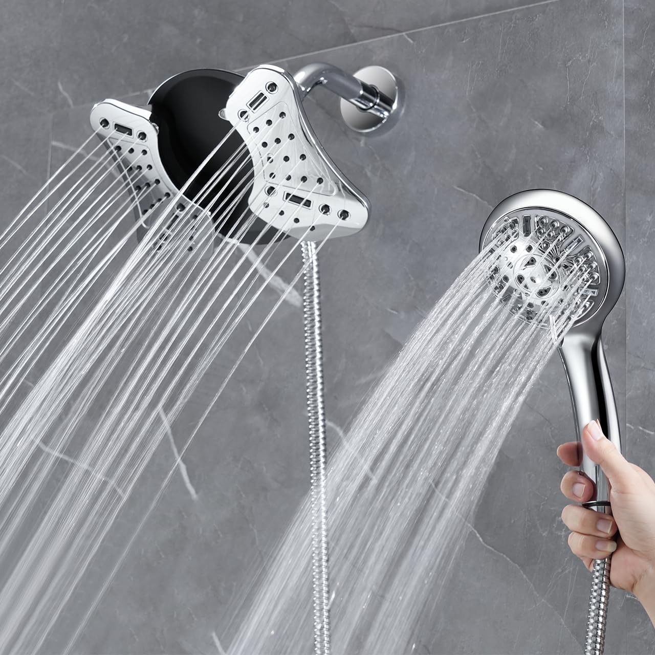 5GPM 2 in 1 Rain Shower Head Handheld Spray Combo Set gallery
