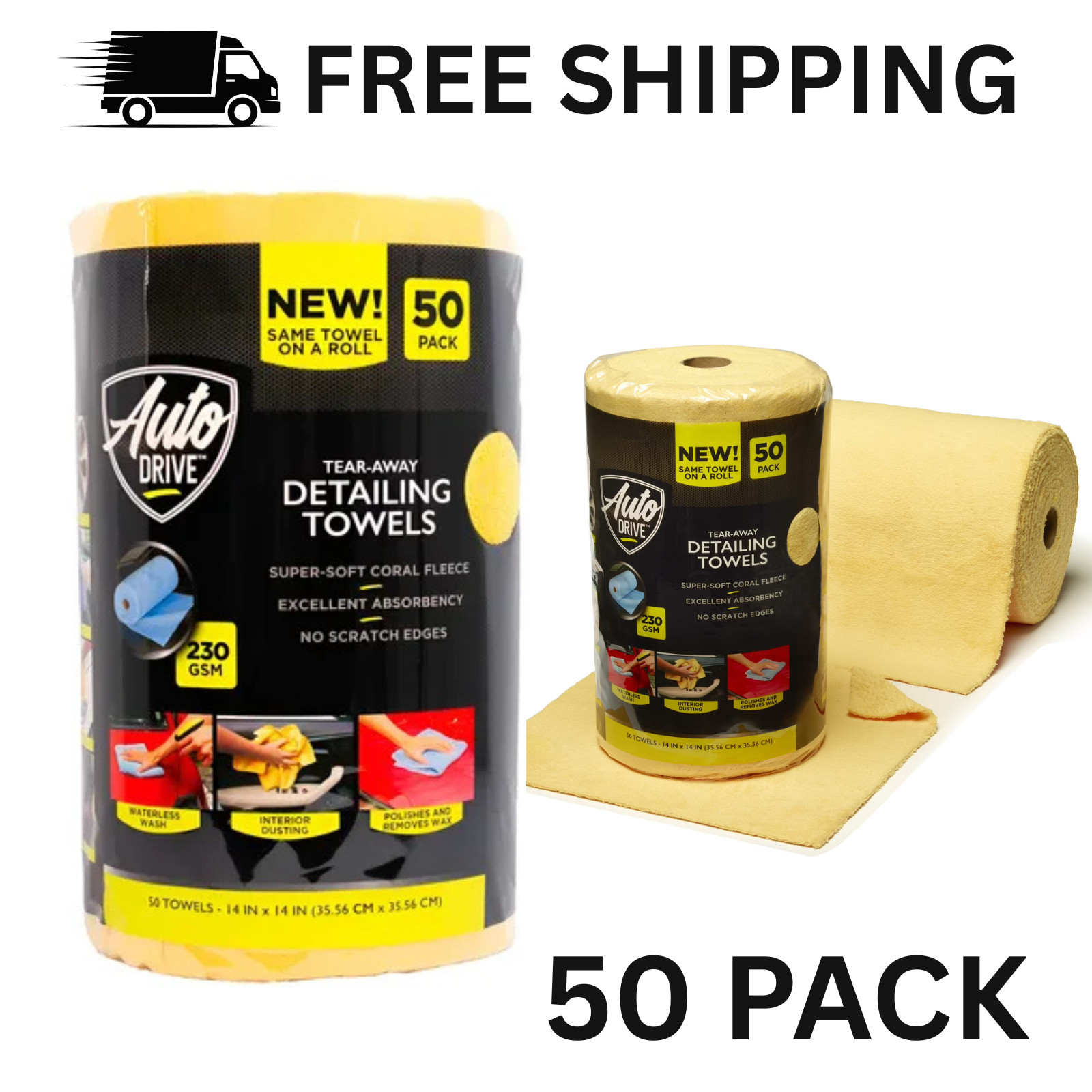 Auto Drive Microfiber Detailing Towels Roll 50 Count Tear Away 14x14 Inch gallery
