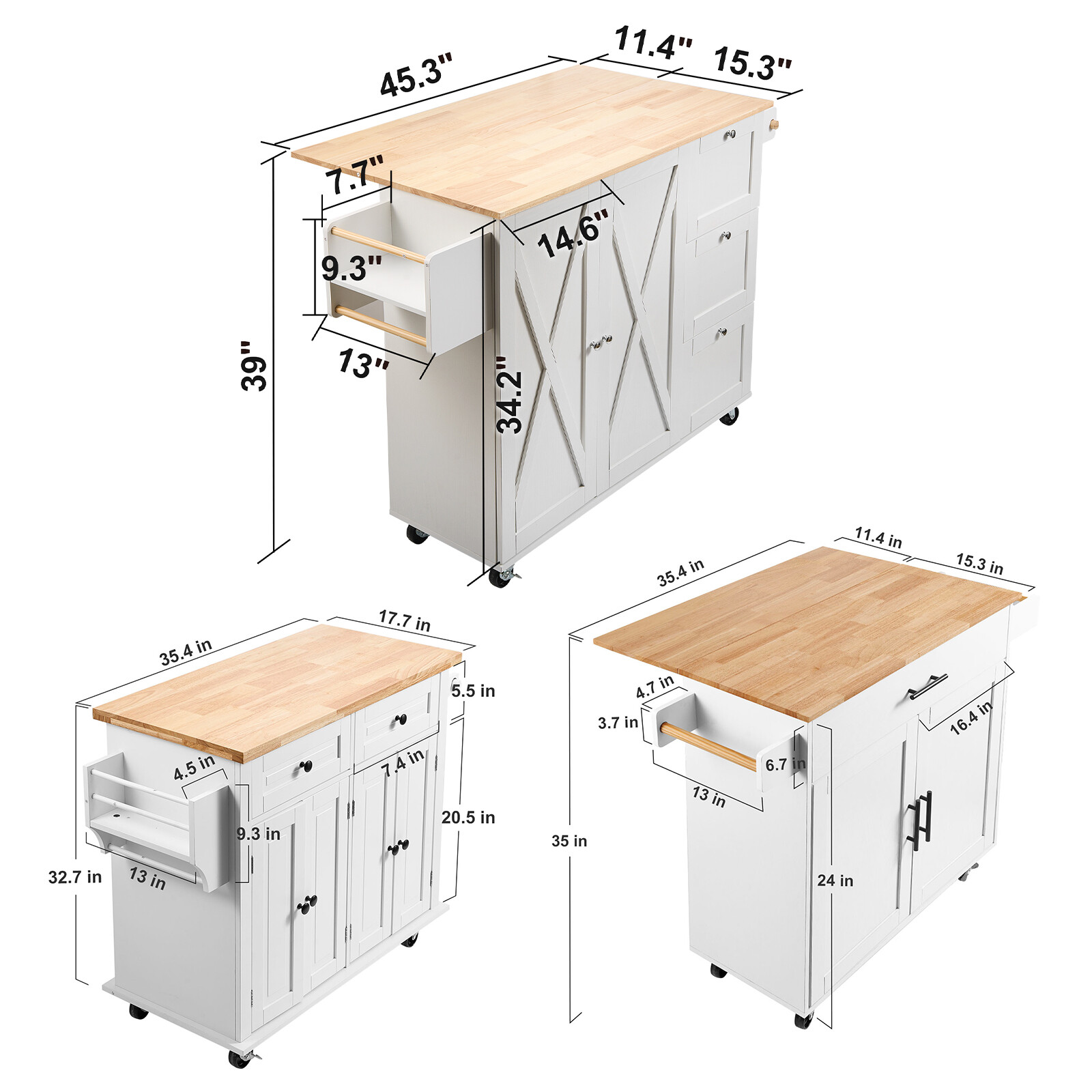 VEVOR Drop-Leaf Kitchen Island Trolley Cart Wood Storage Cabinet w/ Drawers/Rack gallery