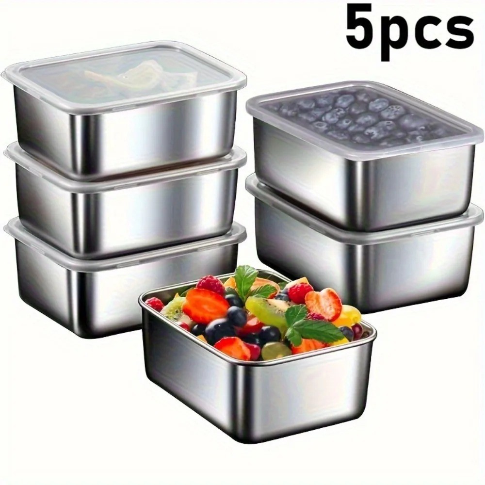 5pc Stainless Steel Food Storage Containers with Lids Leakproof Stackable Reusab gallery