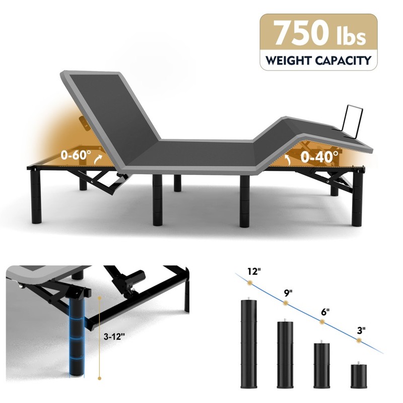 Queen Size Adjustable Bed Frame Ergonomic Electric Bed Base with Wireless Remote gallery