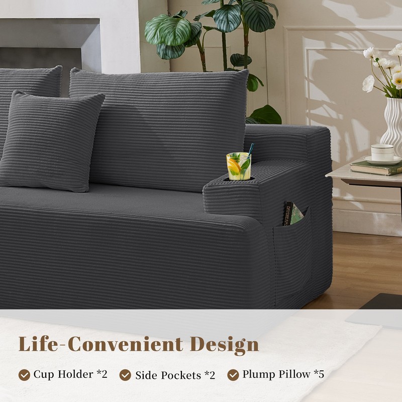 107" Cloud Sectional Couch with L-Shape Chaise,Modular Corduroy Sofa Living Room gallery