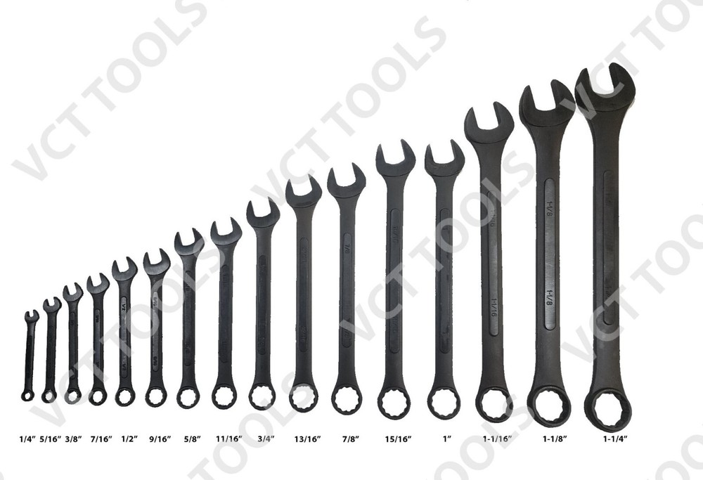 VCT Black Oxide Raised Panel Combo Wrench Sets 16pc Set SAE 1/4" - 1-1/4"