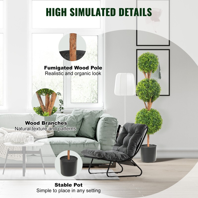 2 Pack 4' Artificial Topiary Triple Ball Tree Faux Plant UV LED Decor In/Outdoor gallery