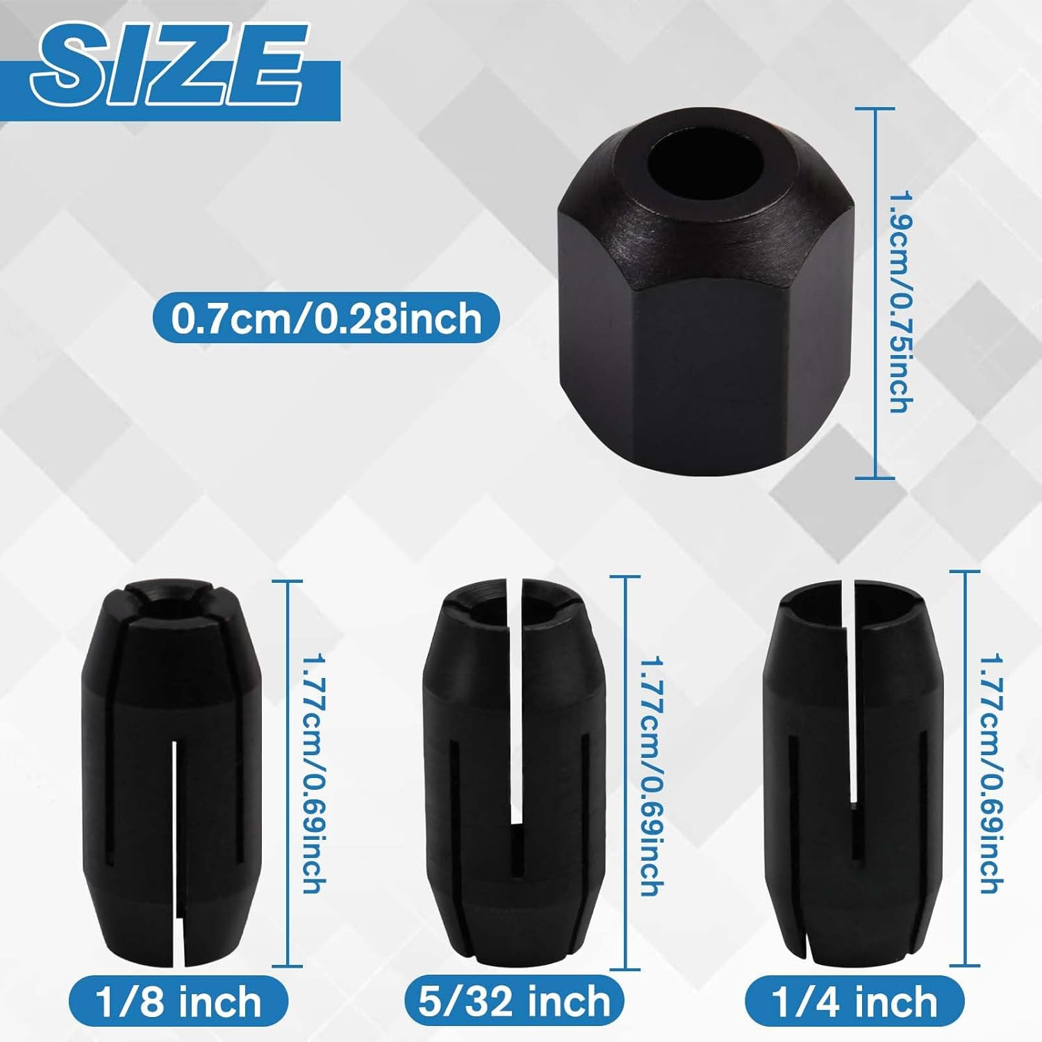 4 Pack CN1 Collet and Nut Kit 3 Collets (1/8-Inch, 5/32-Inch, 1/4-Inch) and 1 N gallery