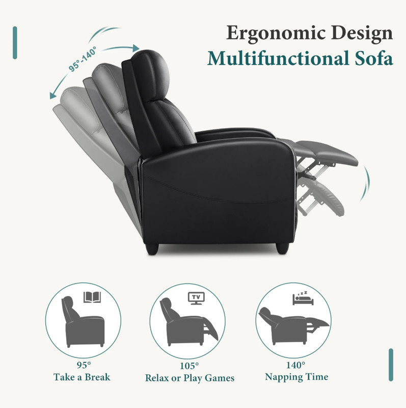 SMUG Black Single Sofa Comfortable Recliner Adjustable Reclining for Lounge gallery