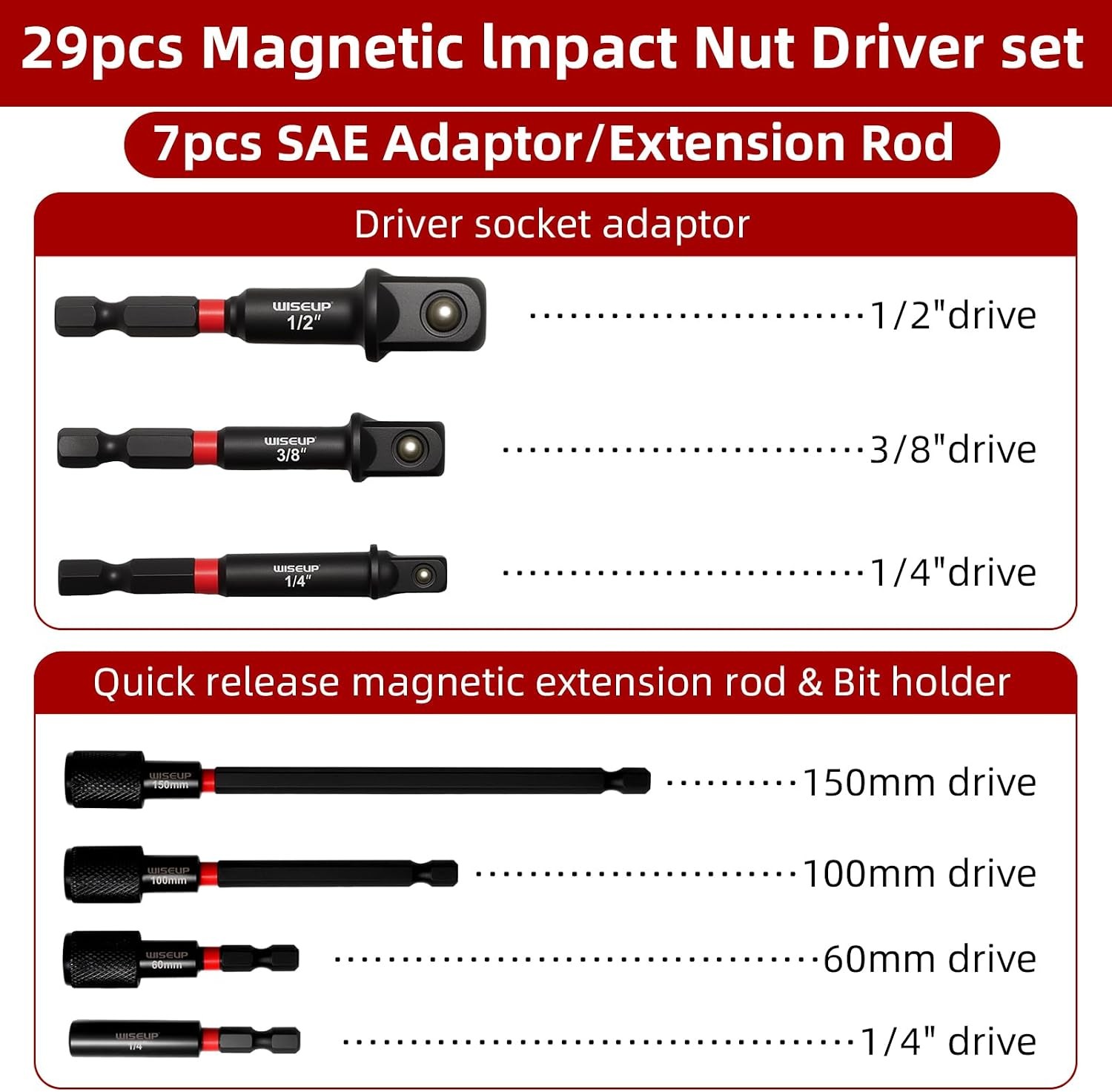 29PCS 1/4" Magnetic Nut Driver Set, Cr-V Steel SAE & Metric Power Drivers gallery