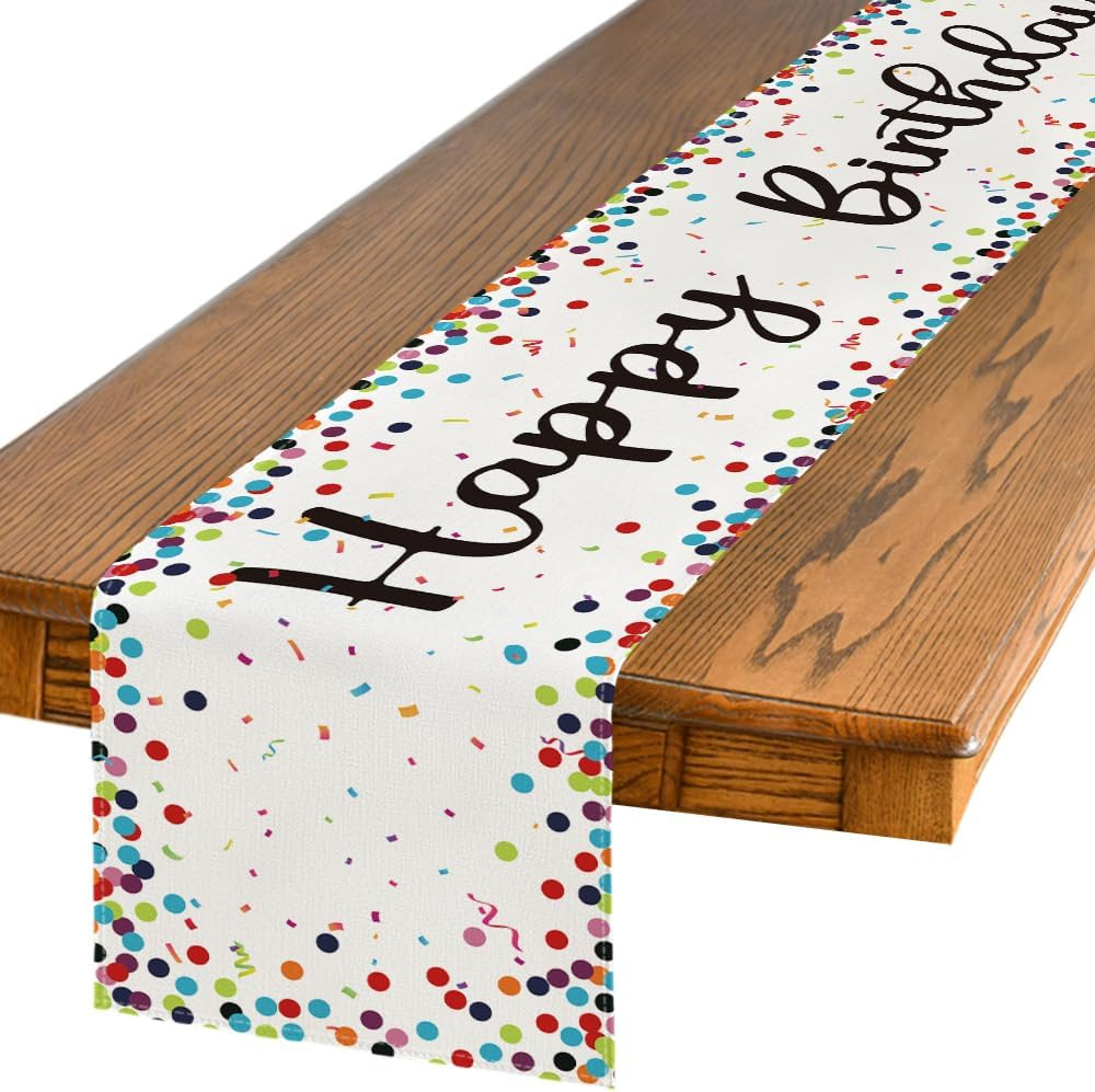 Polka Dot Beige Happy Birthday Table Runner, Seasonal Kitchen Dining Table Decor gallery