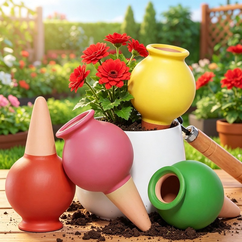 Red Ceramic Automatic Plant Waterer,Self-Watering Spike for Vacation&Lazy Garden gallery