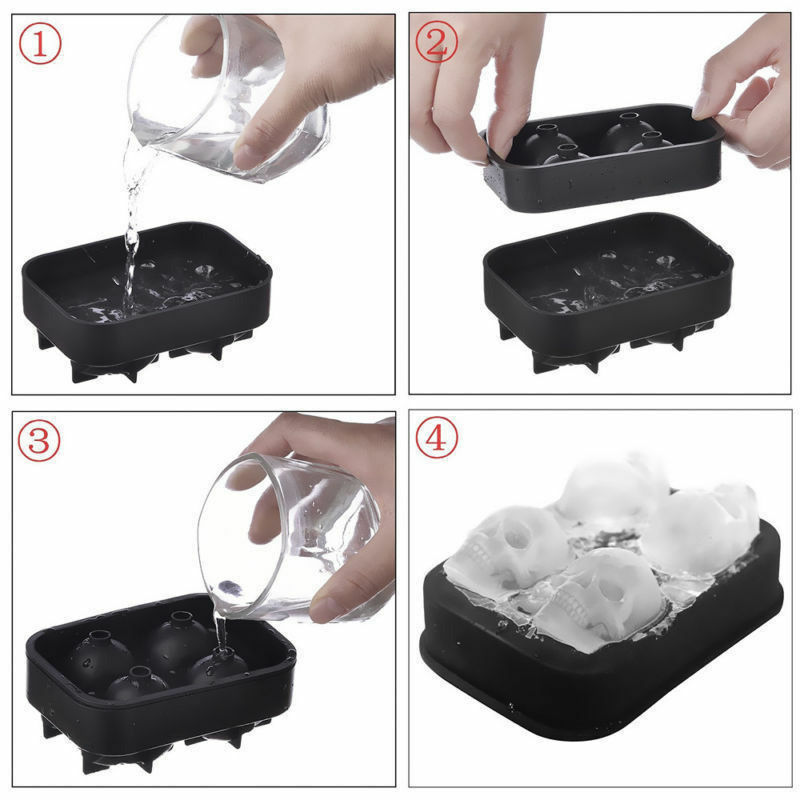 Silicone 3D Skull ICE Cube Tray Maker Round Ball Sphere Mold Whiskey Cocktails gallery