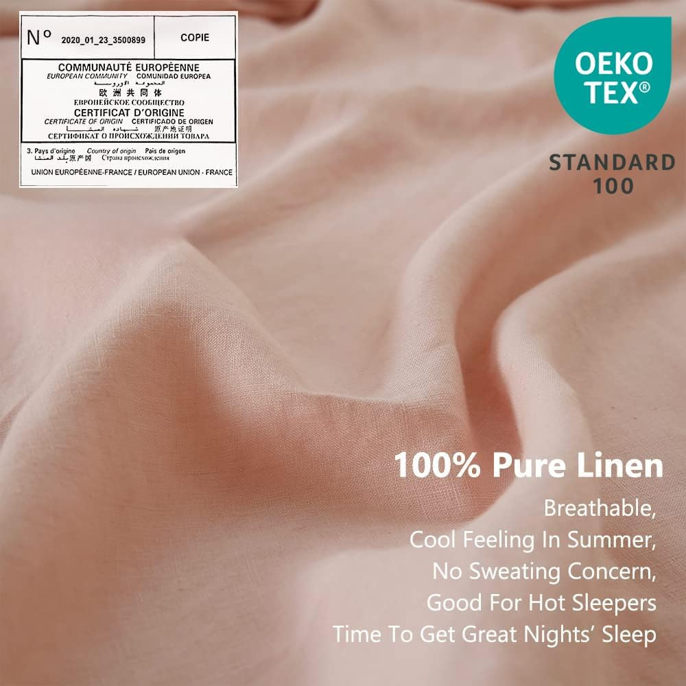 100% Linen Sheet Set with Embroidery Washed - 4 Pieces (1 Flat Sheet & 1 Fitted gallery