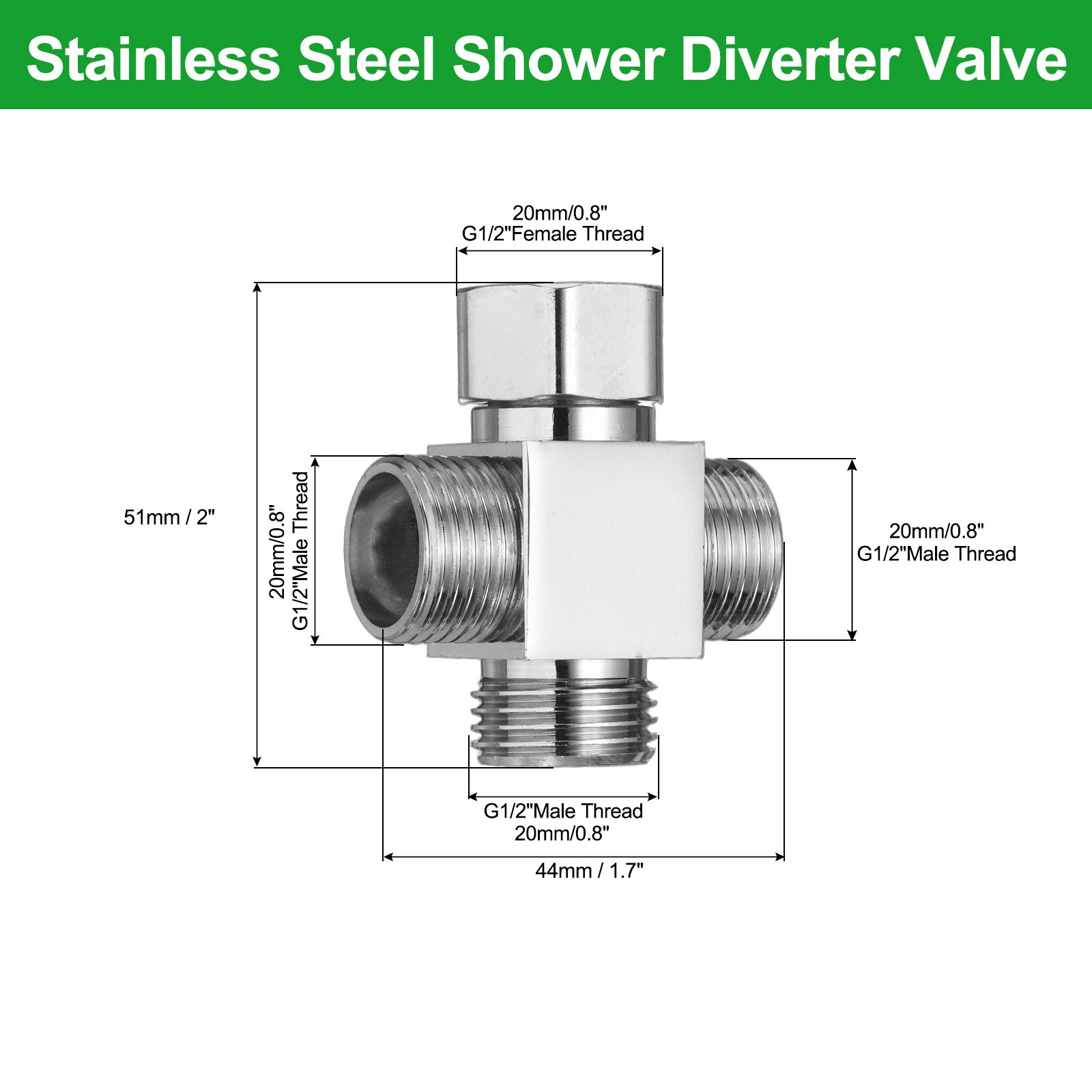 G1/2" Diverter Valve 4 Way Square Adapter Connector for Angle Valve Hose 53mm gallery
