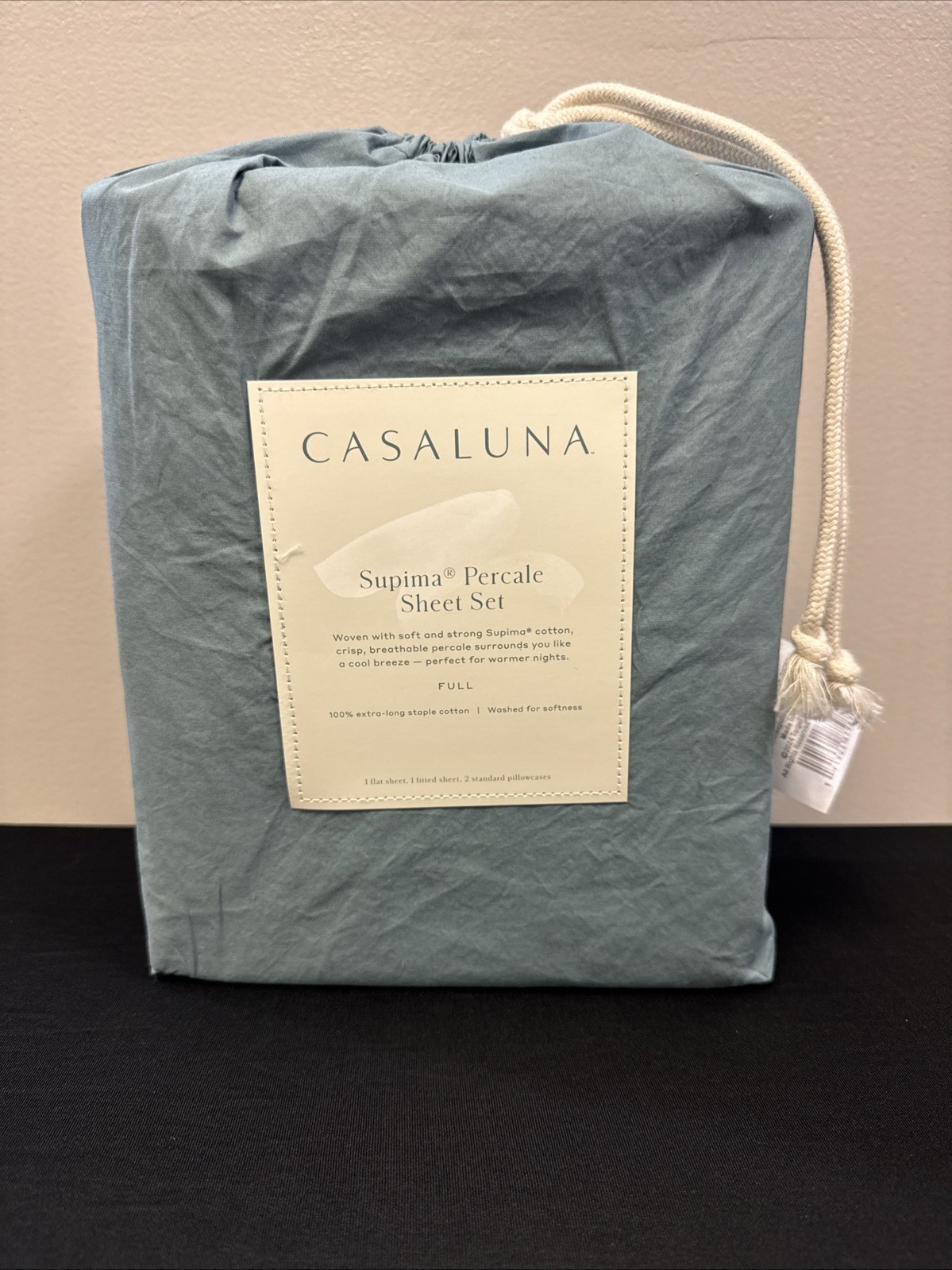 Casaluna Full Size Washed Supima Cotton Percale Light Teal Green 4 Pc Sheet Set gallery