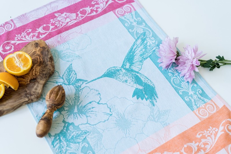 Hummingbird Jacquard Kitchen Dish/Tea Towel Teal Red Orange 100% Cotton Czech gallery