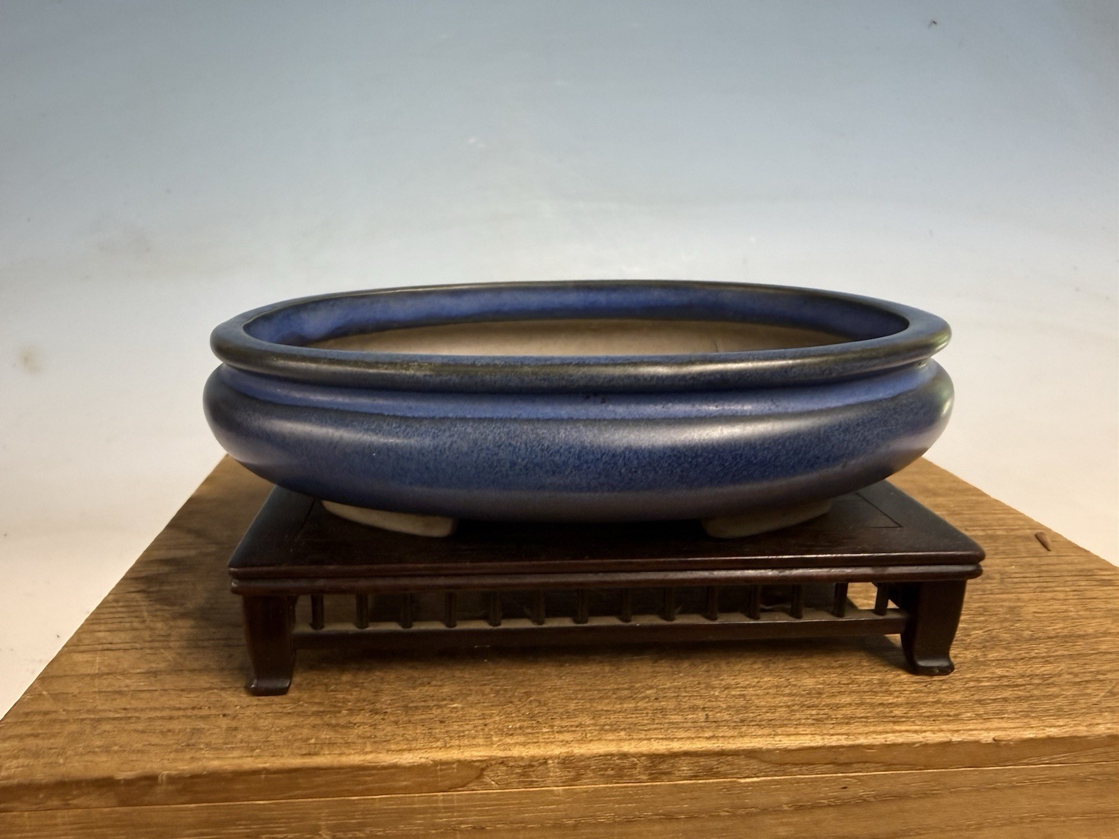 Glazed Shohin Sized Bonsai Tree Pot Made By Toen 6 1/2” Blue Glazed gallery